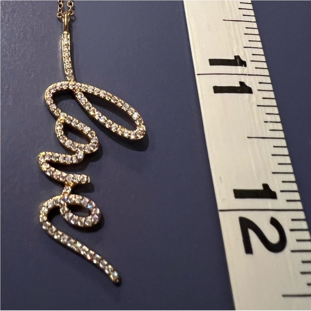New! The Styled Collection LOVE Script Pendant Necklace Gold Rhinestones - Picture 6 of 12